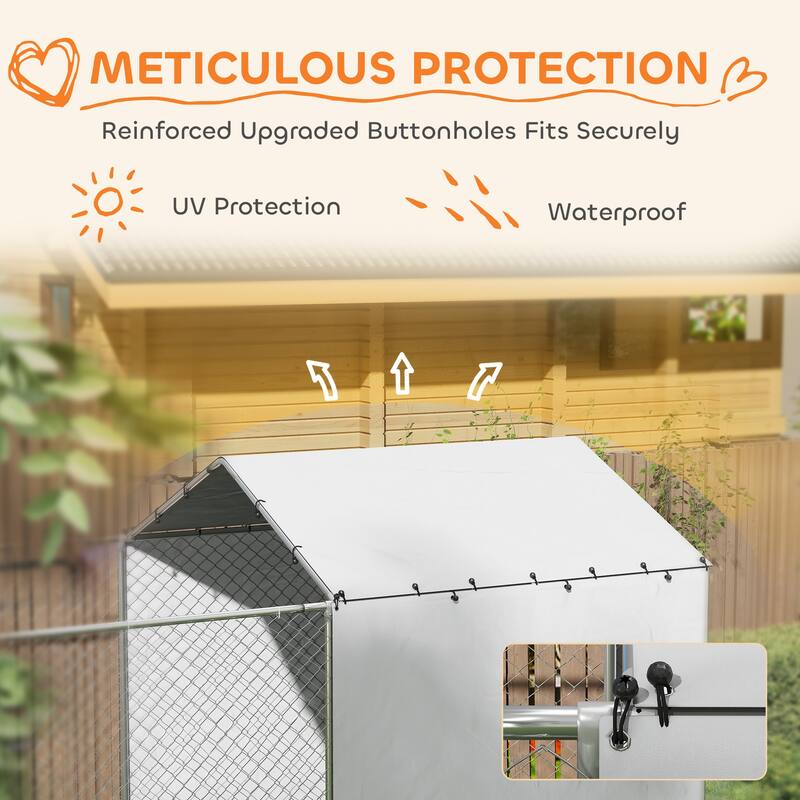 PawHut Large Outdoor Dog Kennel, Heavy Duty Dog Kennel Outside with Waterproof & UV-Resistant Cover, Rotating Bowls Door