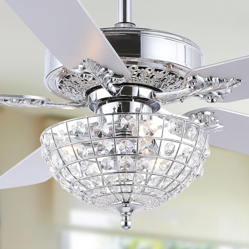Mandy 52" 3-Light Glam Classic Crystal Dome Shade LED Ceiling Fan With Remote, Chrome by JONATHAN Y - 52" - Chrome - Hardwired