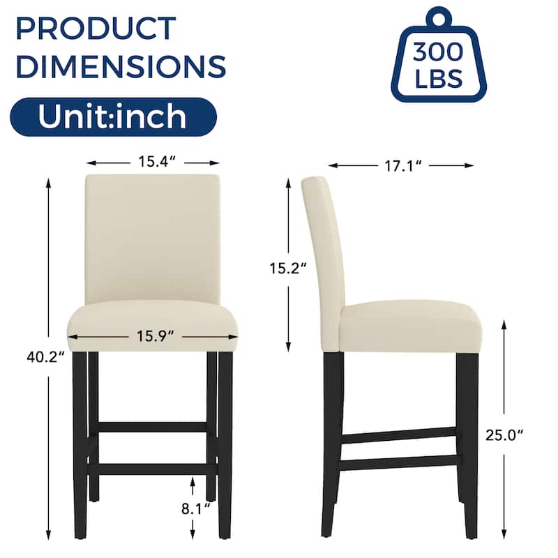 24 Inches Counter Height Bar Stools with Back Set of 2