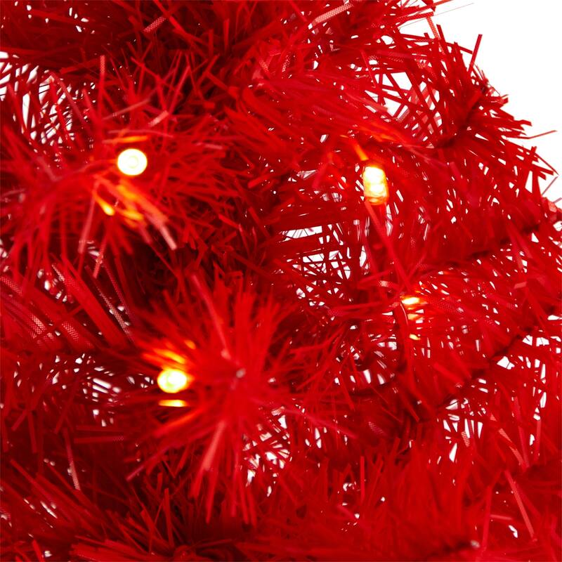 2ft. Red Artificial Christmas Tree with 35 LED Lights & 72 Branches - Festive Holiday X-Mas Accent