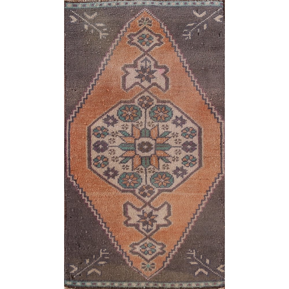Hand Knotted Oriental 100% Wool Carpet Transitional Geometric Oranges & Rust Anatolian Area Rug - 3' 0'' X 1' 7''