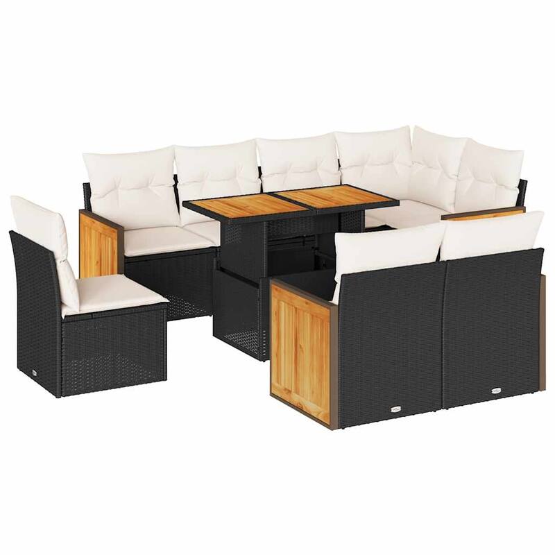 vidaXL Patio Sofa Set with Cushions Outdoor Furniture 9 Piece Poly Rattan