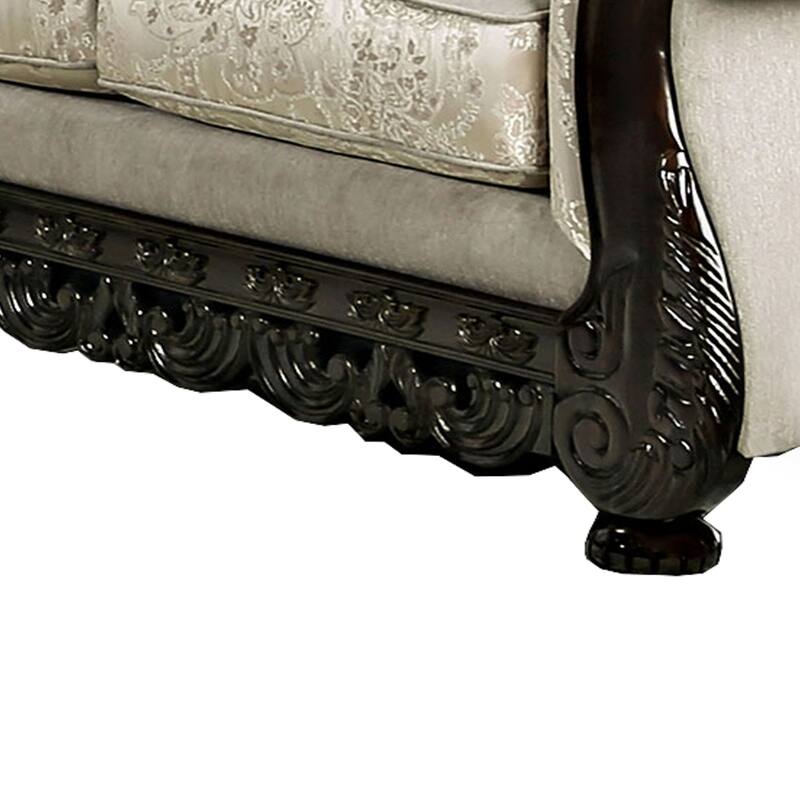 Chenille Fabric Upholstered Loveseat with Arched Back, Beige and Brown