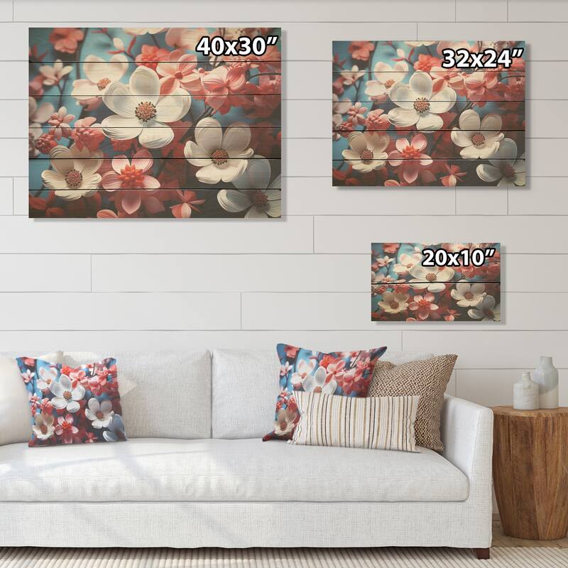 Designart "White And Pink Dogwood Blossoms" Dogwood Wood Wall Decor - Traditional Pink Wood Panel On Natural Pine Wood