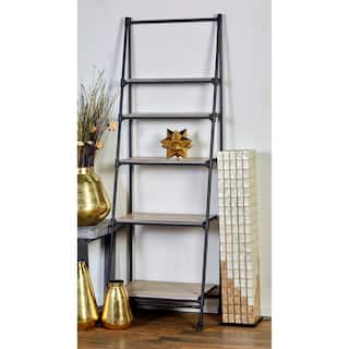 Black Wood 5 Shelves Shelving Unit