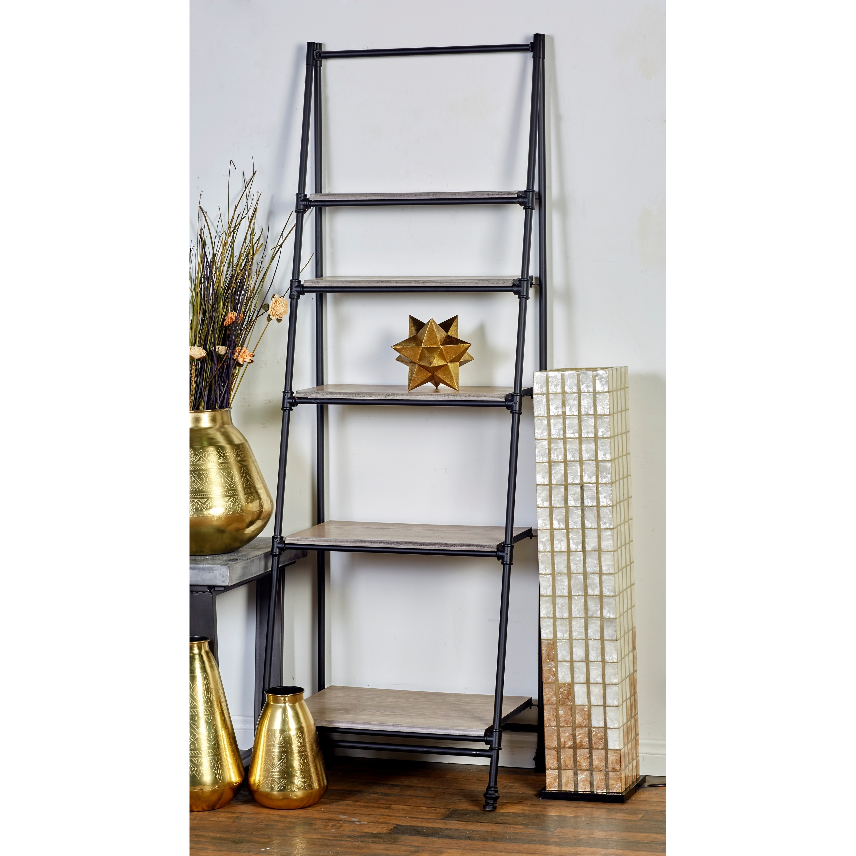 Black Wood 5 Shelves Shelving Unit