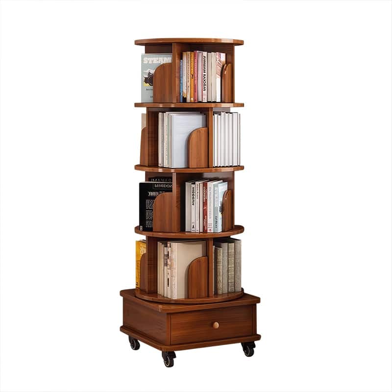 Rotating Bookshelf with Drawer,360 Display 5 Tier Bookshelf,Floor Standing Bookcase Storage Rack,Narrow Book Shelf Organizer