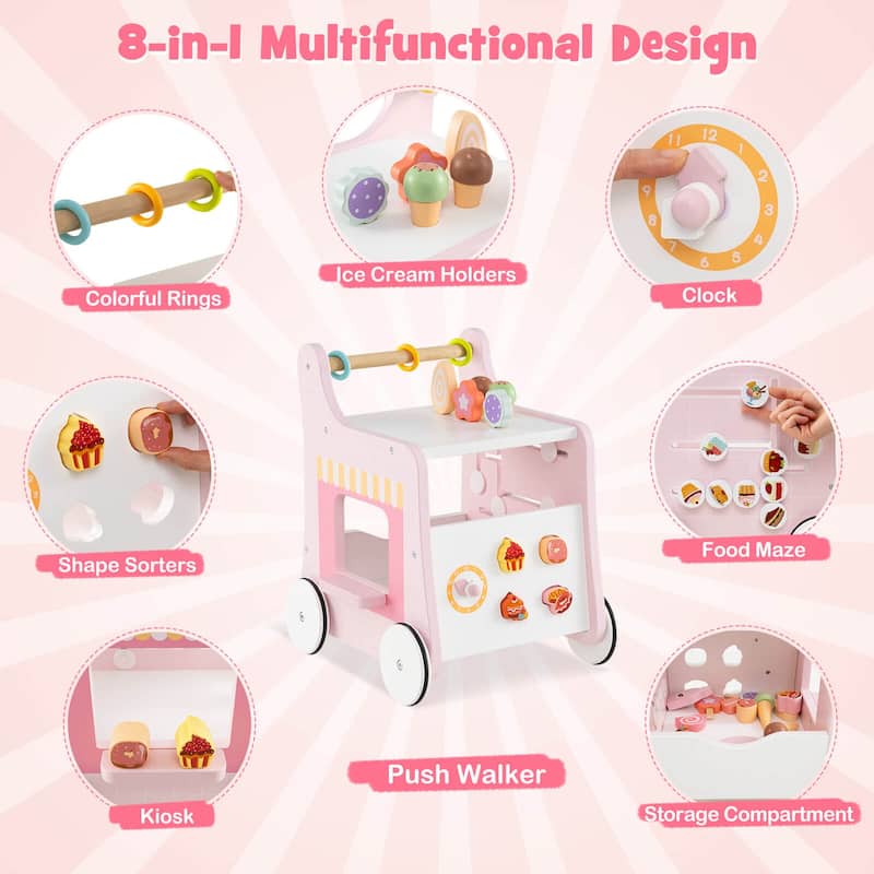 Costway Wooden Baby Walker Ice Cream Cart Toy with Sweet Accessories & - See Details