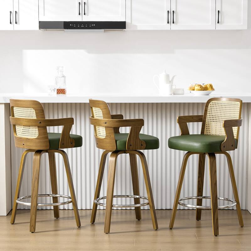 Upholstered Wood Swivel Counter Height Barstool with Arms - 37.8"H x 18.7"W x 19.29"D