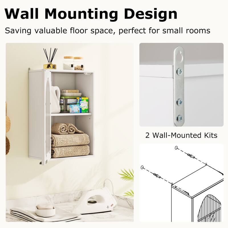 White Wall-Mount Bathroom Storage Cabinet with Tempered Glass Door and 3 Adjustable Shelves - 14" x 8" x 21"