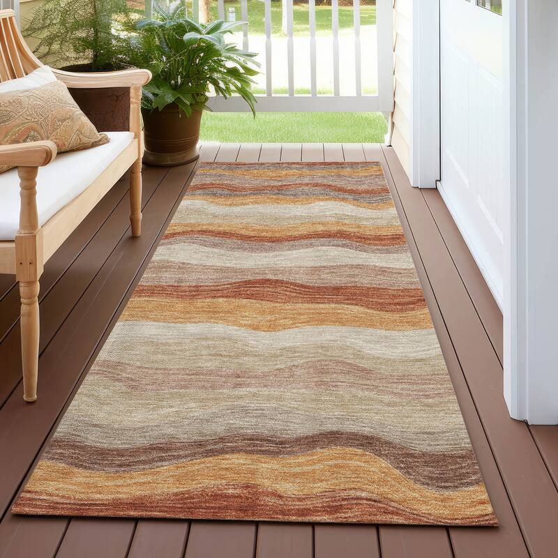Machine Washable Indoor/ Outdoor Ombre Stripes Chantille Rug - Copper - 2'3" x 7'6"