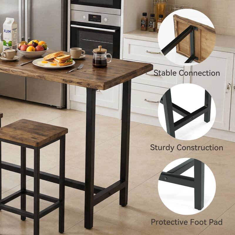 Solid Wood Long Bar Table with Metal Footrest - 63-Inch Long Counter Height Table for Home, Seats up to 6