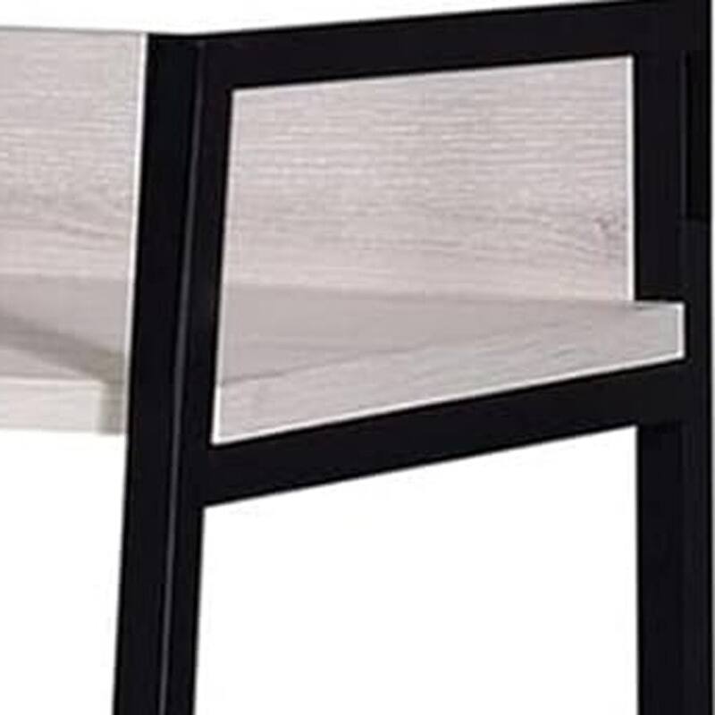 HomeRoots 37" Natural and Black Metal Three Tier Ladder Bookcase