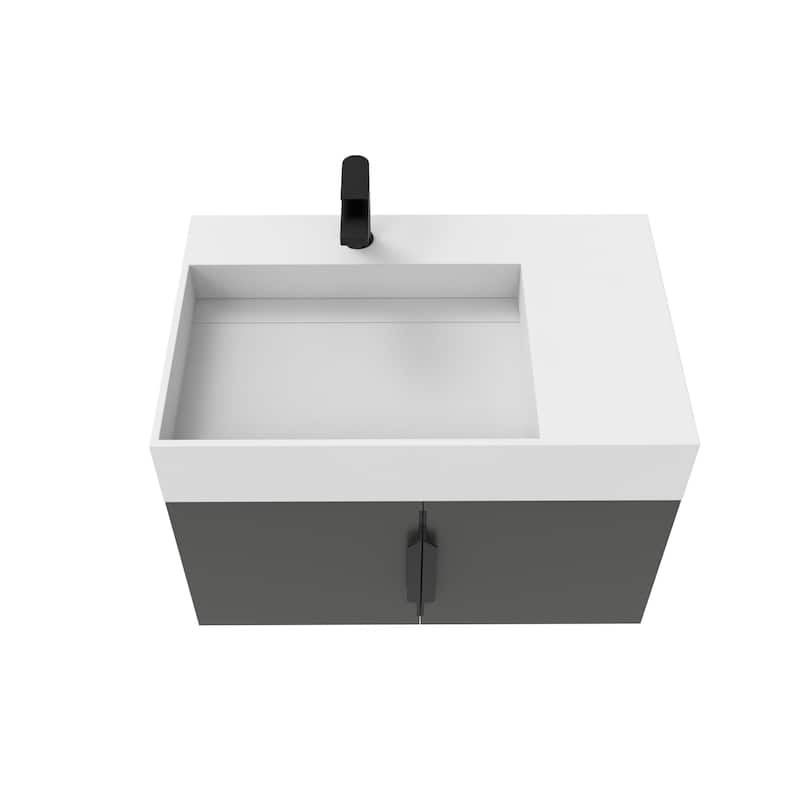 Amazon 30" Wall Mounted Bathroom Left Basin Vanity Set w/ White Top