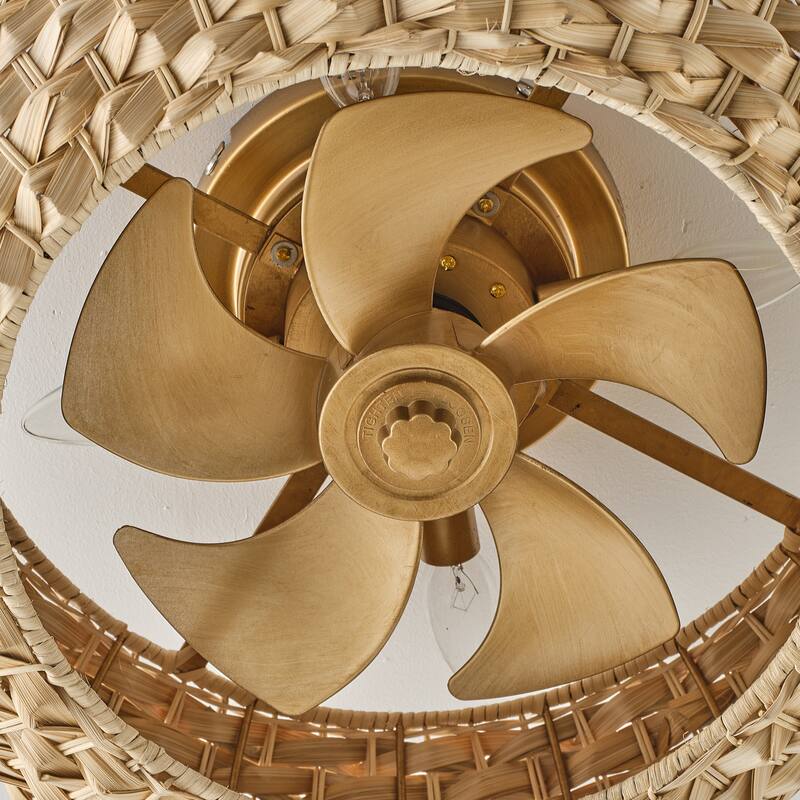 21" Farmhouse Natural 4-Light Handwoven Bamboo Flush Mount Ceiling Fan with Remote