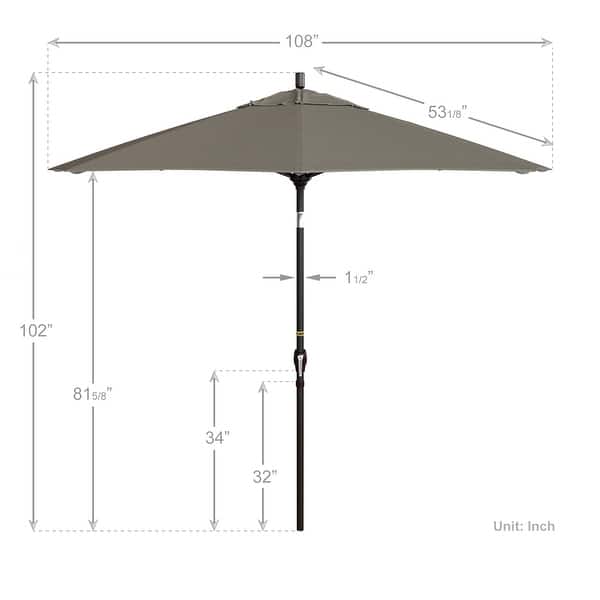 dimension image slide 14 of 20, Pompano 9ft Crank Lift Push Button Tilt Round Patio Umbrella by Havenside Home, Base Not Included