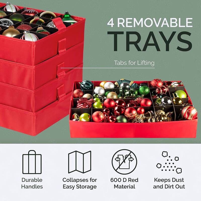 Christmas Ornament Storage Container - Heavy Duty 600D Tear Resistant Material, Zippered, Adjustable Dividers