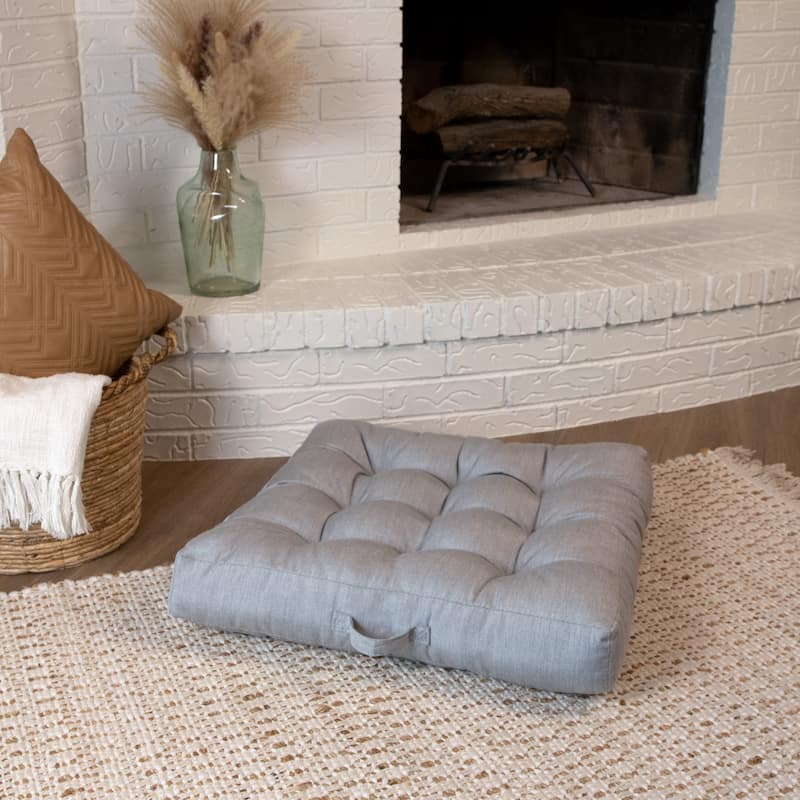 Sorra Home Sunbrella Square Tufted Floor Pillow with Handle - Canvas Granite