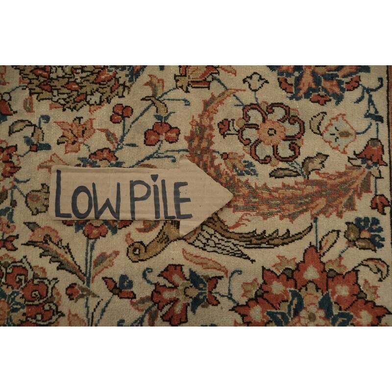 Hand Knotted Oriental 100% Wool Carpet Traditional Floral Beige & Ivories Qum Area Rug - 10' 11'' X 7' 2''