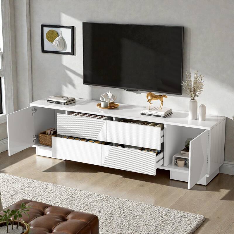 70.8'' Modern TV Stand for 75'' TVs, Minimalist Media Console with Storage Cabinets, 4 Drawers and Metal Center Leg