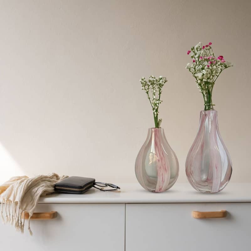 Aria Home Handblown Glass Tear Drop Vase Set of Two Centerpiece