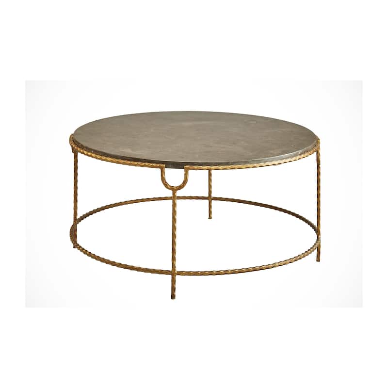 French Quarter 39-inch Crimped Iron & Stone Coffee Table