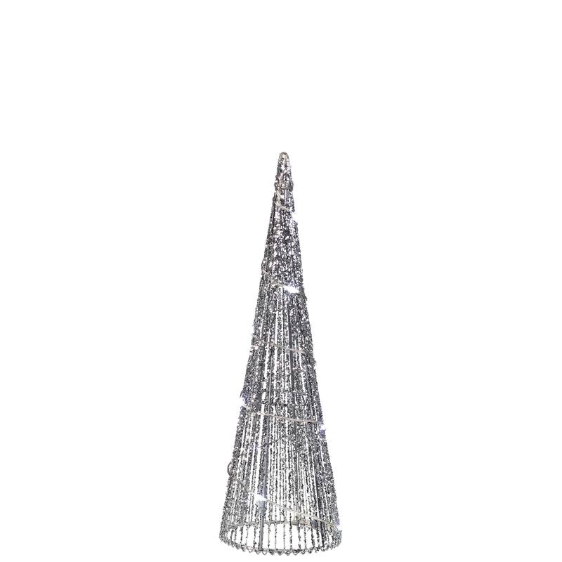 3 LED Silver Glitter Cone Tree Outdoor Christmas Decorations 23.5"
