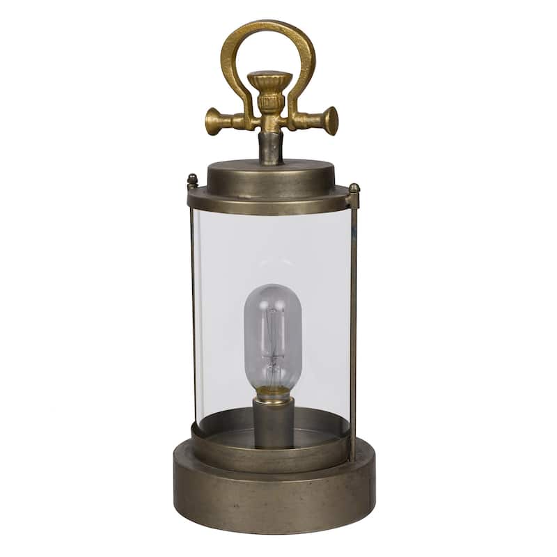 Vintage Metal and Glass Lantern with Warm White LED-Small