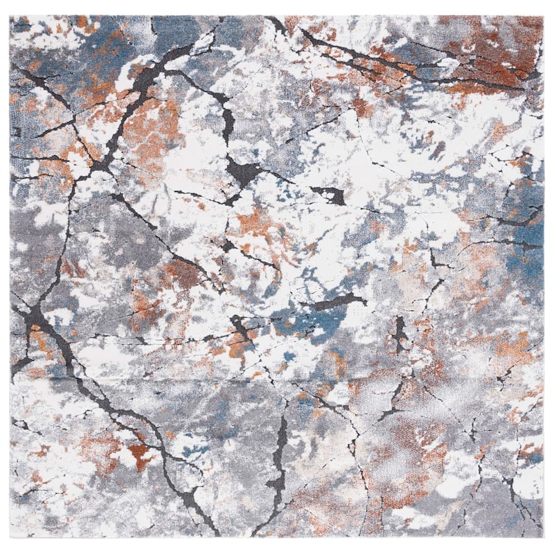 SAFAVIEH Cyrus Shag Miria Modern Abstract Rug - 6'7" Square - Grey/Ivory
