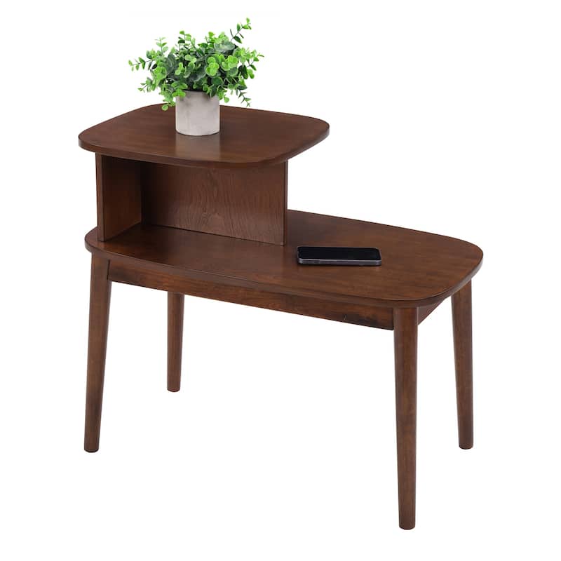 End Table with Two Tiered Shelving for Sofa Side Storage, Stylish Accent Side Table for Storage - 28