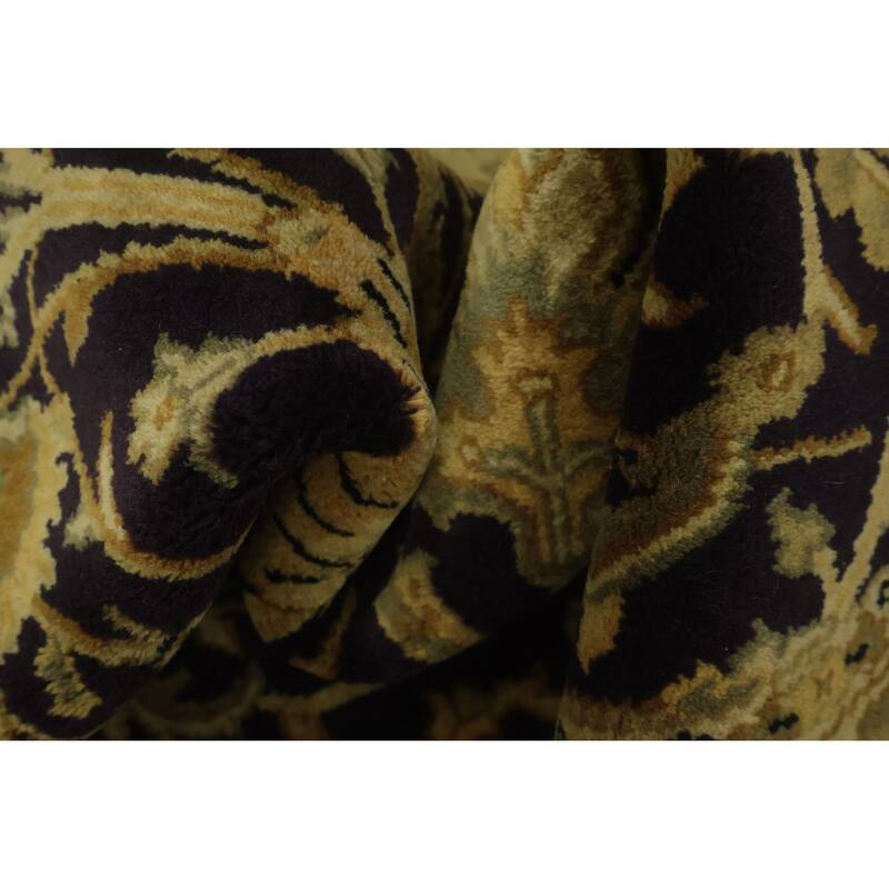 Hand Knotted Oriental 100% Wool Carpet Traditional All-Over Black Agra Area Rug - 4' 0'' X 4' 0''