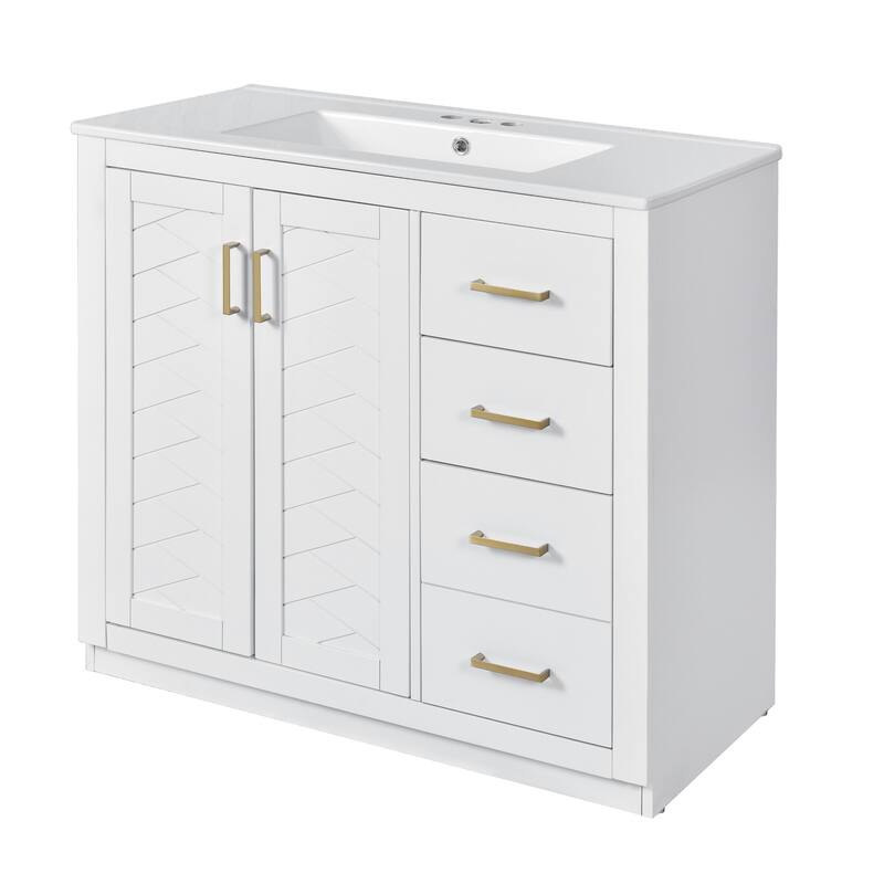 36'' Freestanding Bathroom Vanity with Sink, Solid Wood Frame, 3 Drawers