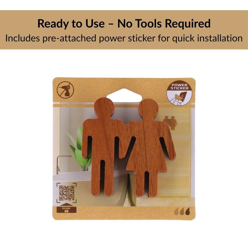 Wooden Restroom Door Sign - 4"L x 0.5"W x 4"H