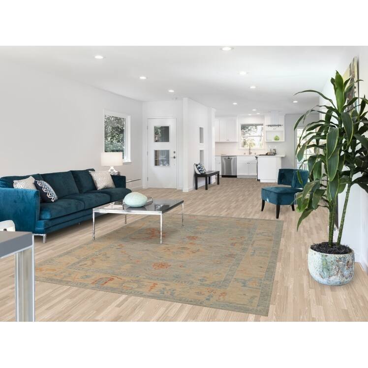 Hand Knotted Oriental 100% Wool Carpet Transitional All-Over Greys & Charcoal Oushak Area Rug - 9' 0'' X 6' 2''