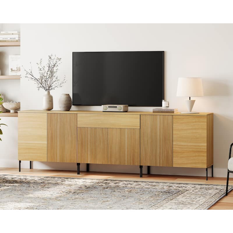 94.5" Modern Reeded Dresser TV Stand For Tvs Up To 100 Inch, Entertainment Center With Adjustable