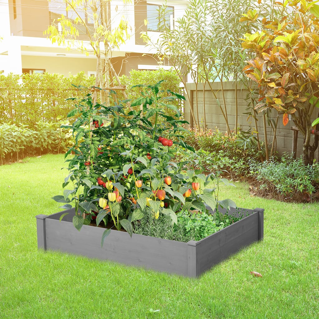 CUSchoice Outdoor Wooden Elevated Garden Bed 48x48x10''