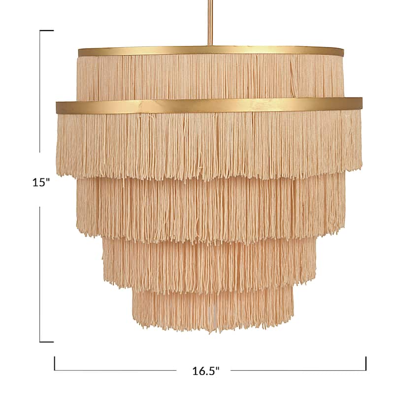 Boho 5-Tier Metal Chandelier with Fringe - 16.5"L x 16.5"W x 15.0"H