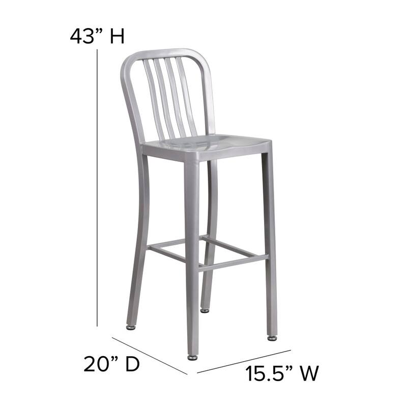 30'' High Metal Indoor-Outdoor Barstool with Vertical Slat Back