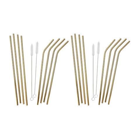 Mind Reader Stainless Steel Reusable Straight/Curved Straws(Gold,16Pk)