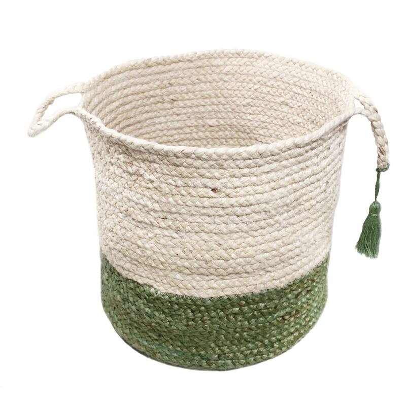 Sevita Two-Tone Off-White Jute Decorative Storage Basket with Handles