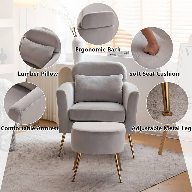 Half Disassembled Single Chair With Gold Feet And Pedals Flannelette Indoor Leisure Chair Beige