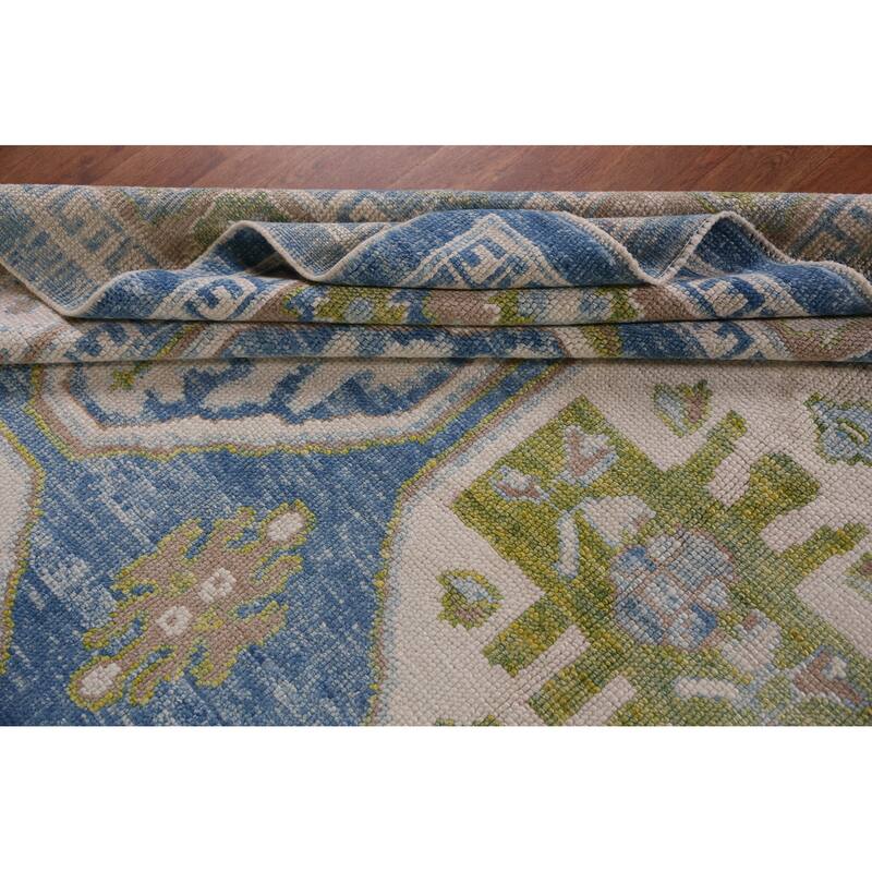 Hand Knotted Oriental 100% Wool Carpet Transitional Geometric Navy Blue & Blues Oushak Area Rug - 10' 10'' X 8' 3''