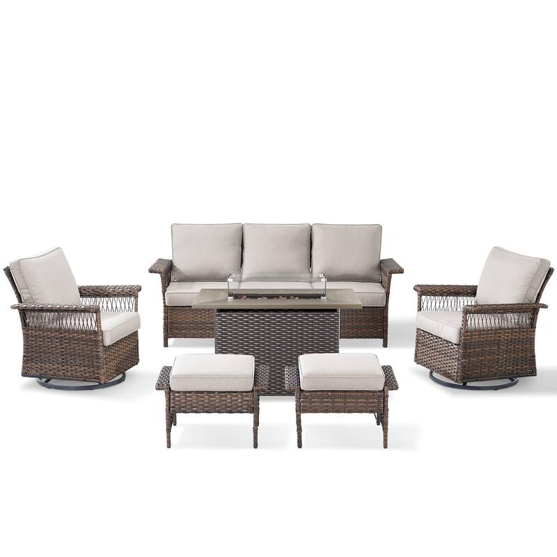 Pocassy 41 in Fire Table with Patio Sofa Swivel Chair Ottoman