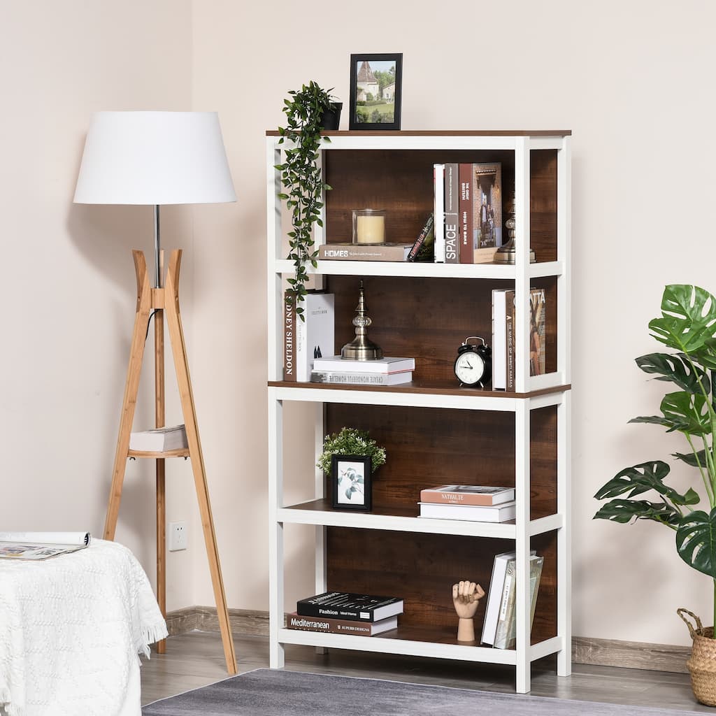 HOMCOM 4 Tier Bookshelf Utility Storage Shelf Organizer with Back Support and Anti-Topple Design - 11.75*31.5*59.75