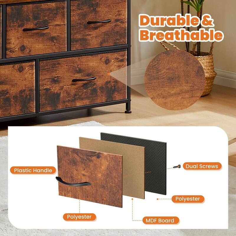 Modern 5 Fabric Drawer 11.8 in. Wide Chest of Drawers with Open Shelf & TV Stand for 45 Inch TV Living Room