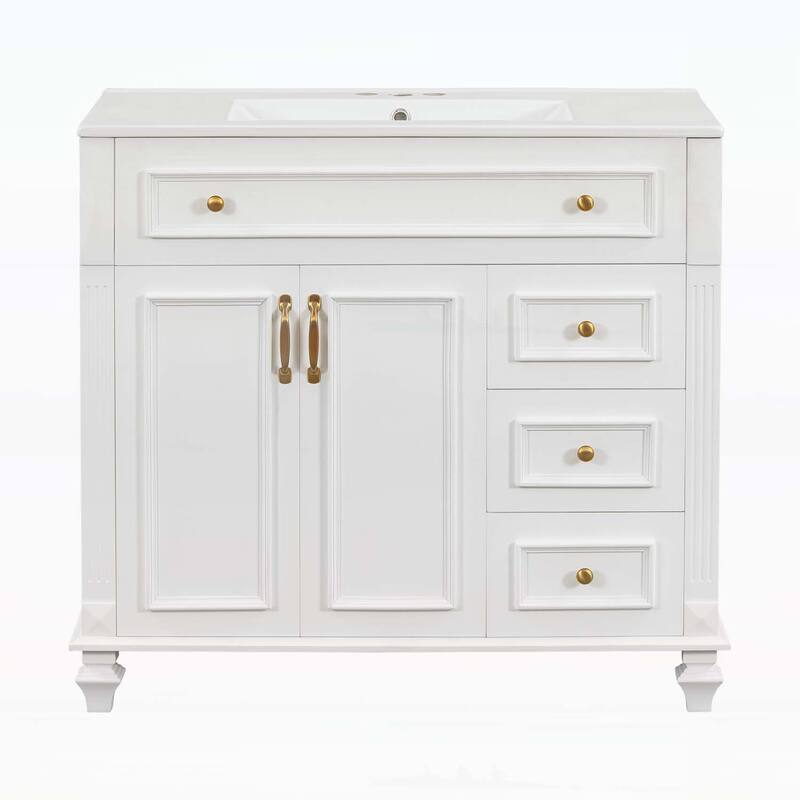 Freestanding Vanity Set with Flip-Out Drawer,3 Drawers,2 Soft-Close Doors
