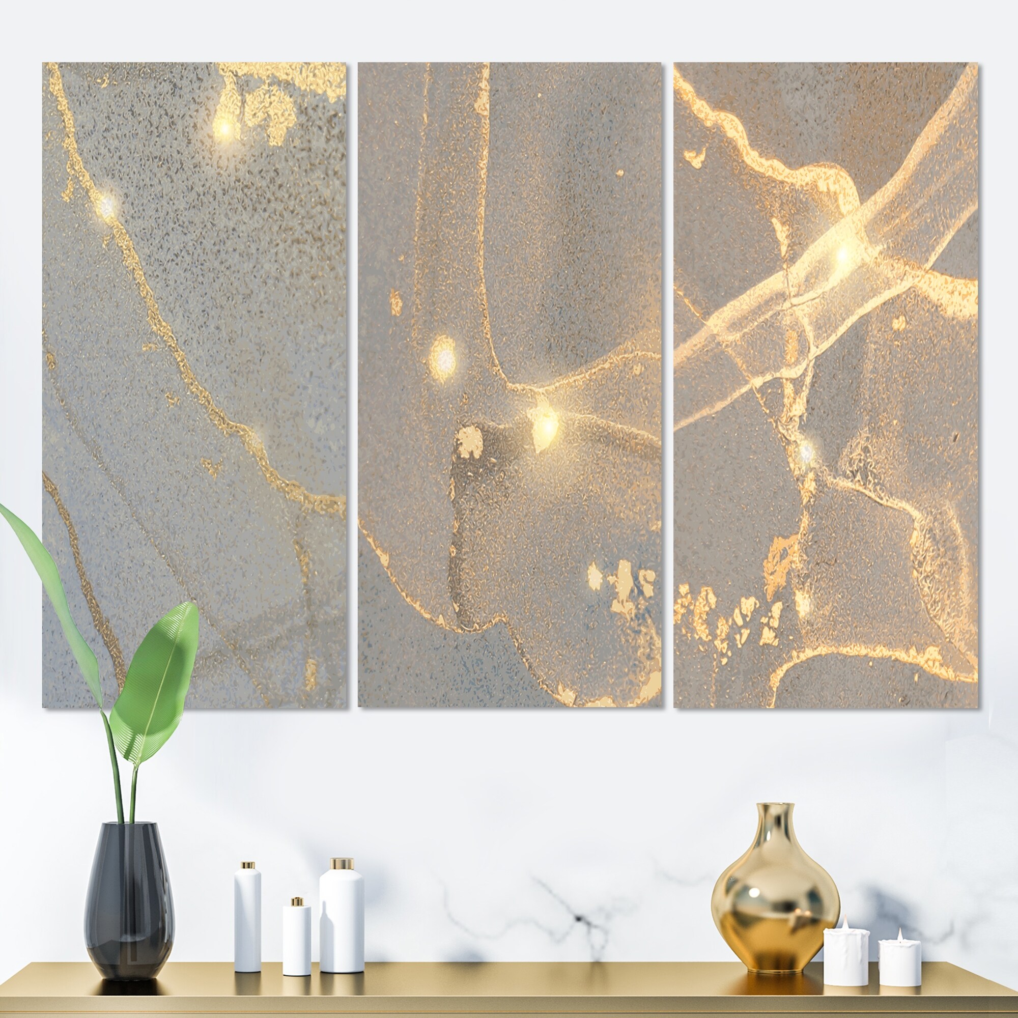 Designart Grey Marble Liquid Art I Glam 3-Piece Wall Art Set-image