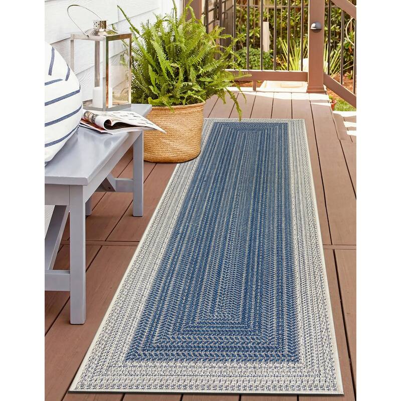 World Rug Gallery Contemporary Braided Weather Resistant Reversible Indoor/Outdoor Area Rug - 2' x 7' - Blue