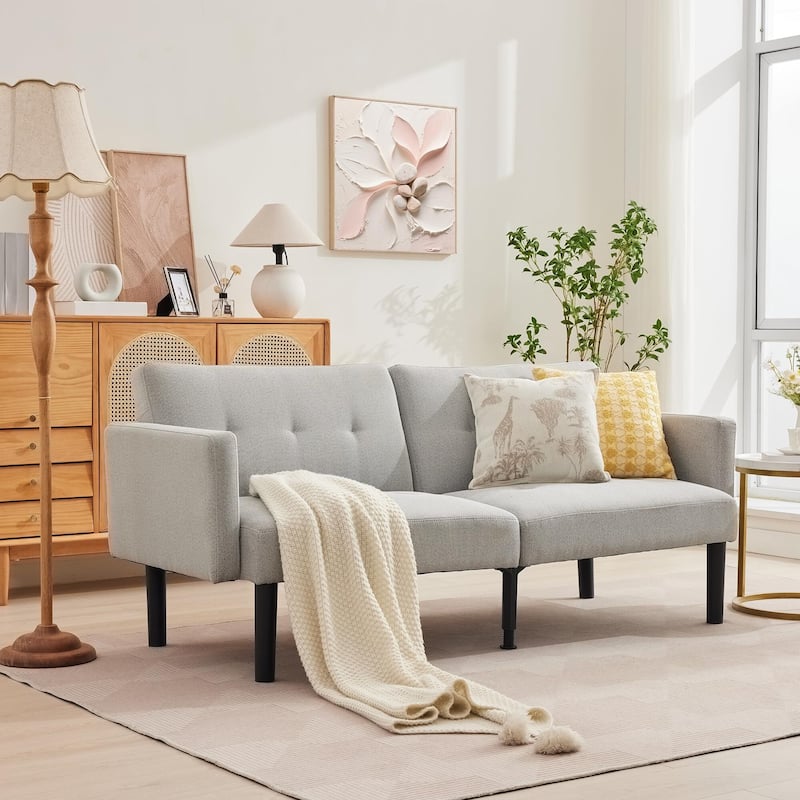 Futon Sofa Bed, Compact Loveseat, Modern Mid-Century Sleeper Sofa