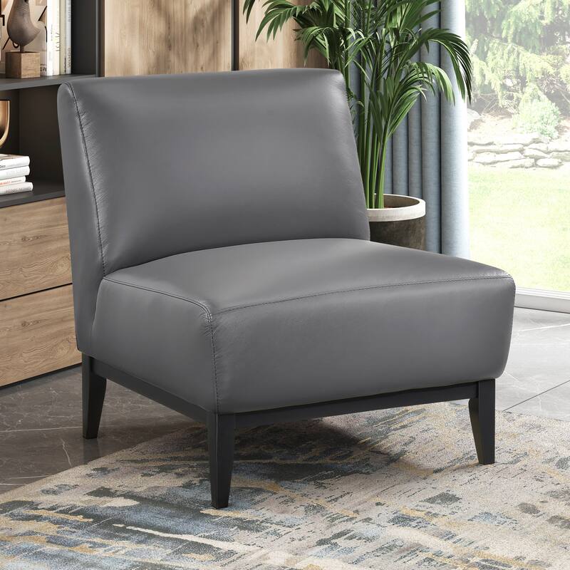 Hayes 28.5" Leather Accent Chair - Black Finish Solid Wood Legs